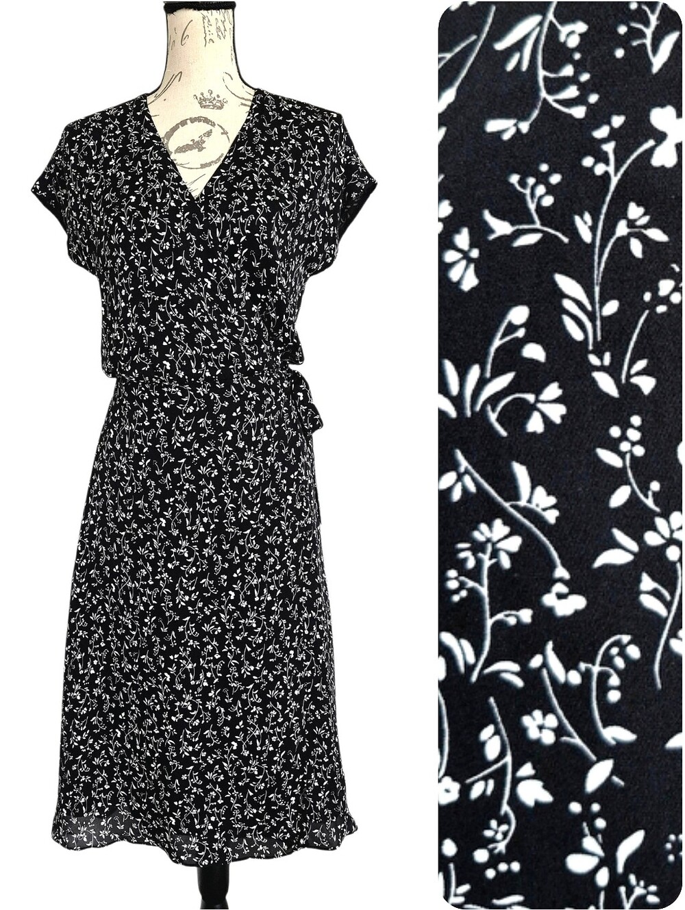 Joie Bethwyn Silk Wrap Midi Dress S Black White Floral Wedding Guest